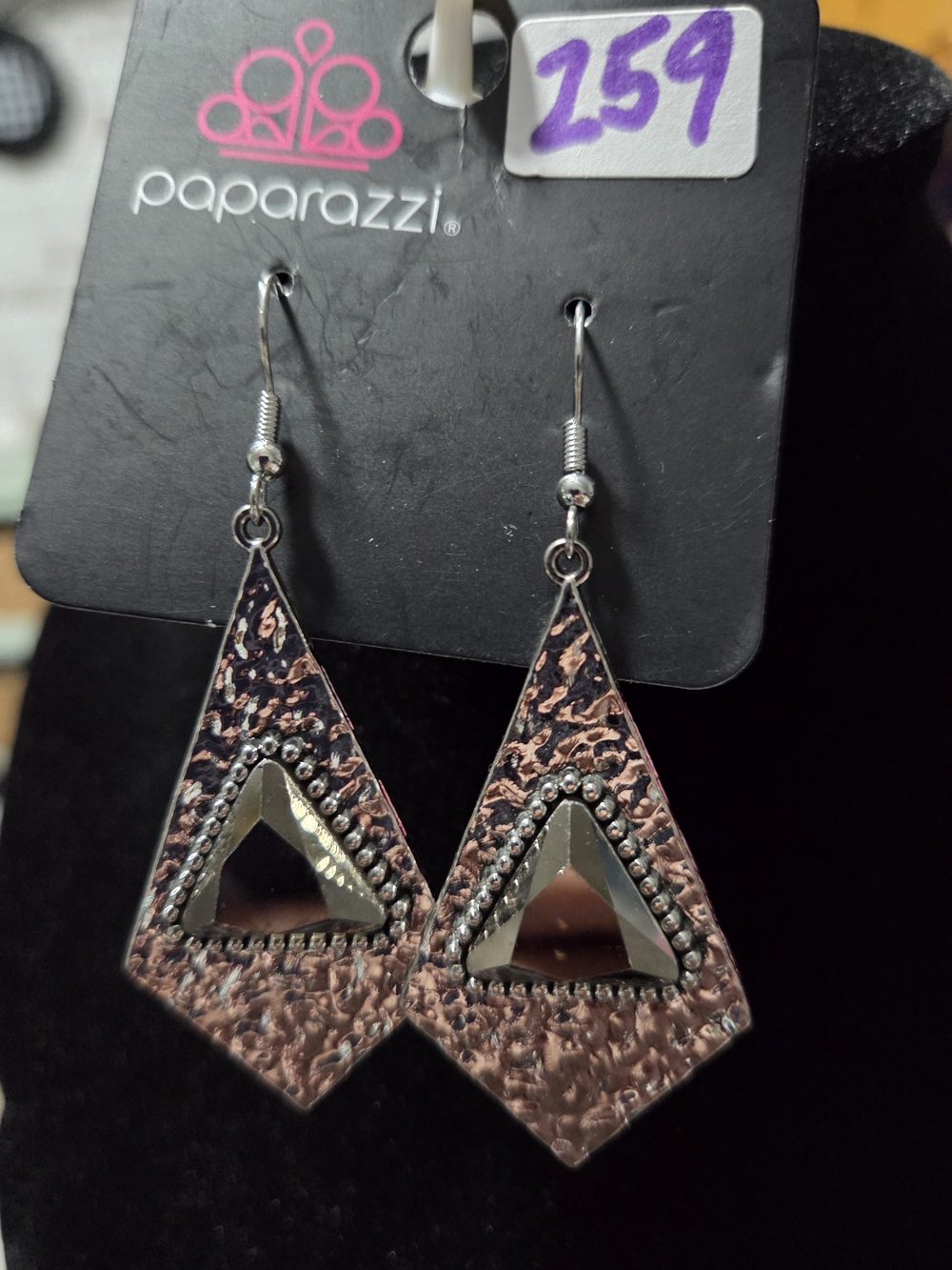 259# Paparazzi Silver-Tone Geometric Dangle Earrings with Reflective Triangles